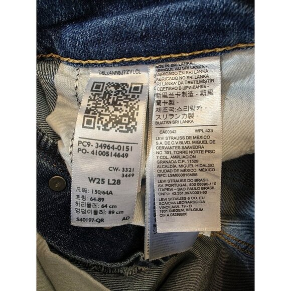 Levi's Wedgie Straight Leg Jeans Womens Sz 25 Dark Wash Distressed Button Fly - Picture 3 of 11